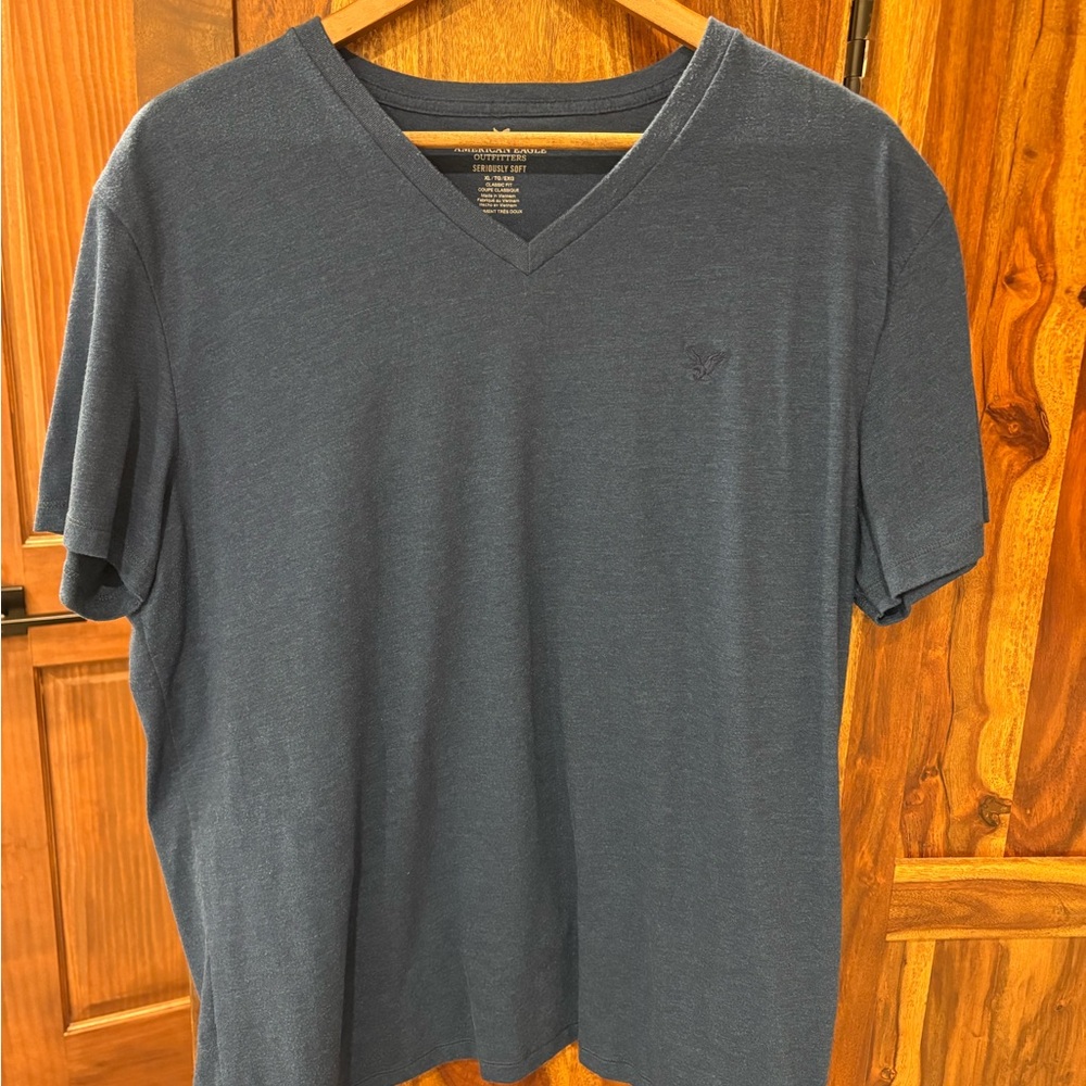 American Eagle Outfitters Blue V-Neck T-Shirt